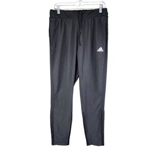 Mens Black Adidas Running Track Pants Athletic Training Wear Polyester Size L
